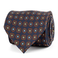 Cravatta in twill di seta blu con stampa geometrica