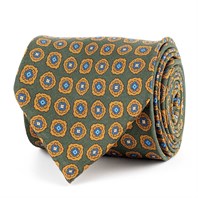 Green silk twill tie with geometric print
