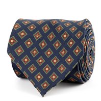 Blue silk twill tie with geometric print