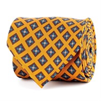 Cravatta in twill di seta arancione con stampa geometrica
