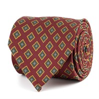 Bordeaux silk twill tie with geometric print