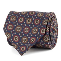 Midnight blue silk twill tie with geometric print