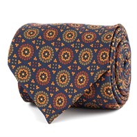 Cravatta in twill di seta blu con stampa geometrica