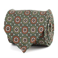 Cravatta in twill di seta verde con stampa geometrica