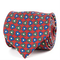 Cravatta in twill di seta rosso con stampa floreale