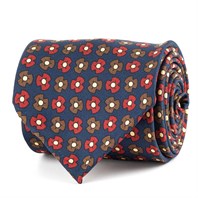 Cravatta in twill di seta blu con stampa floreale