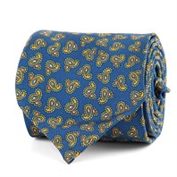 Cravatta in twill di seta blu con stampa paisley