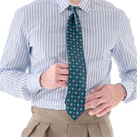 Green silk twill tie with floral print