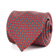 Red silk twill tie with floral print