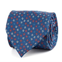 Blue silk twill tie with floral print