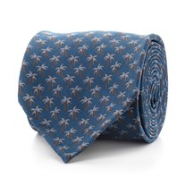 Turquoise silk twill tie with palm print