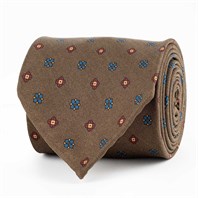 Brown silk twill tie with geometric print