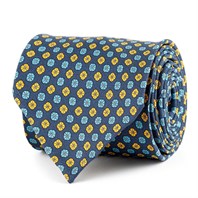Blue silk twill tie with geometric print