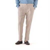 Beige herringbone linen blend leisure trousers