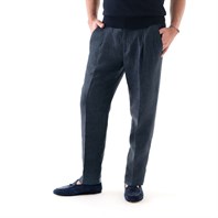 Blue herringbone linen leisure trousers