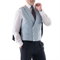 Light blue shantung double-breasted waistcoat with scarf lining