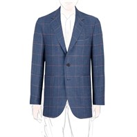 Single-breasted jacket in blue checked linen-cotton