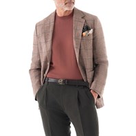 Single-breasted jacket in beige checked linen-cotton