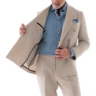 Giacca doppio petto in misto lino spigato beige