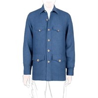 Blue herringbone linen-blend safari jacket
