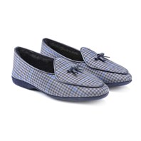 Vintage archive blue checked slippers